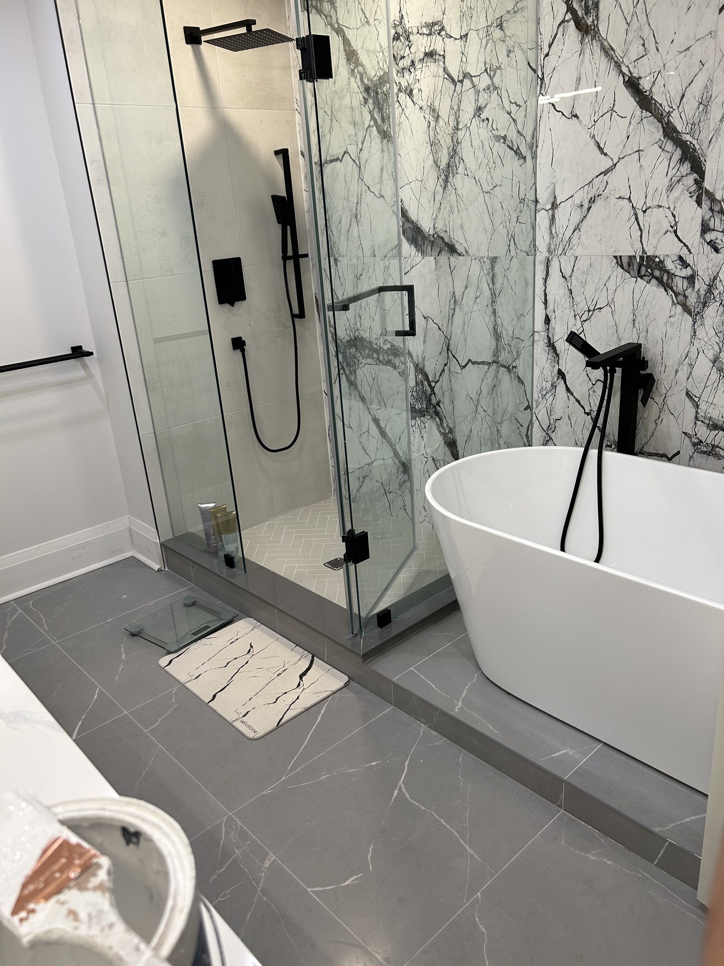 Panoramic view of master bathroom remodel