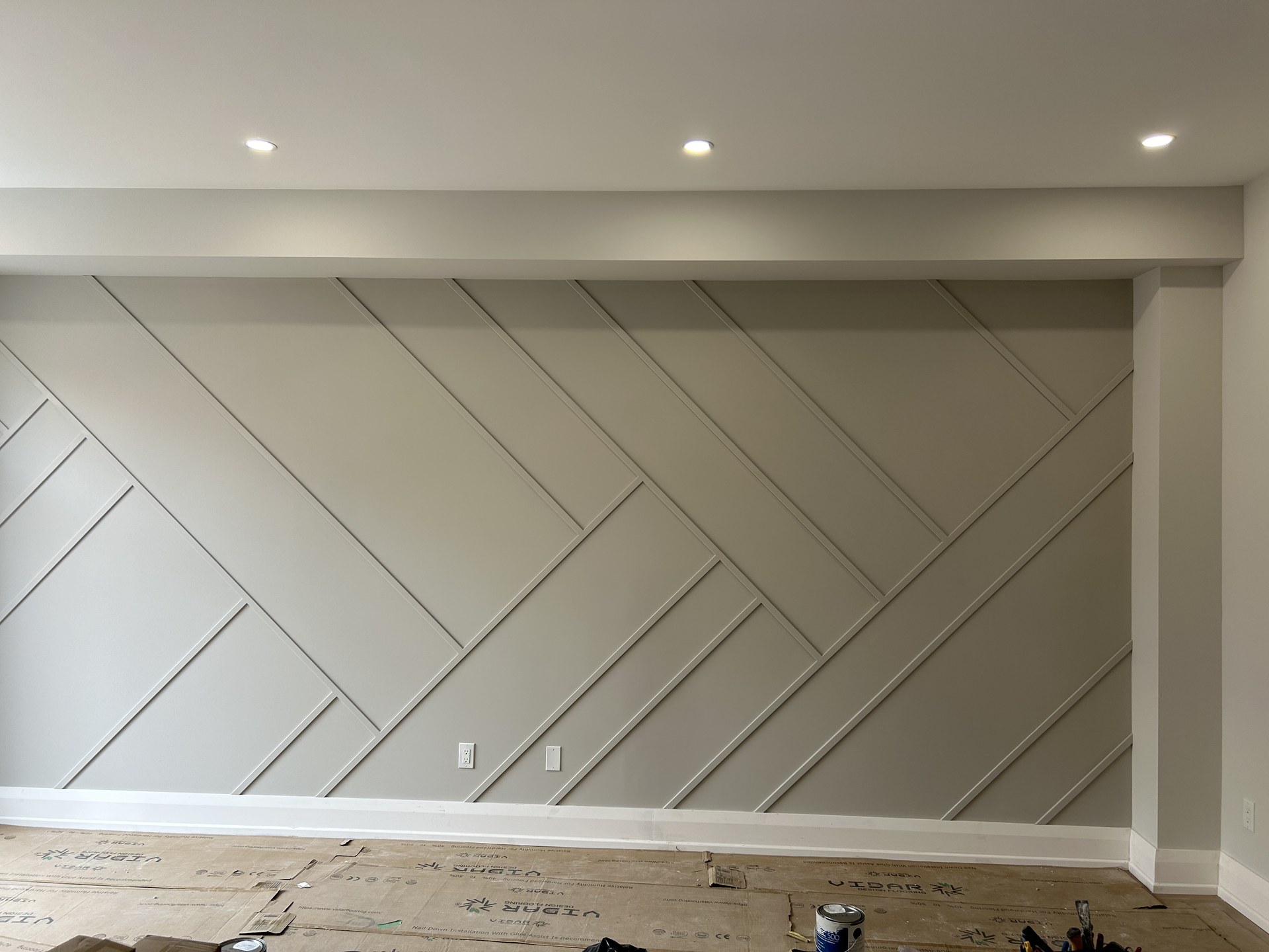 Custom architectural fireplace wall and built-in shelving